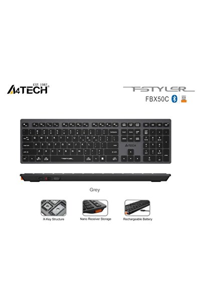 A4 Tech Fbx50c Q Bluetooth M.m Klavye,gri,şarjlı