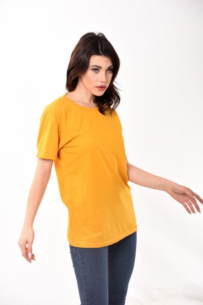 Belifanti Collection Women's Basic Crew Neck Short Sleeve T-shirt T-Shirt Yellow