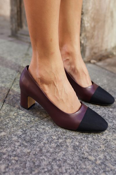 ANGELİNA JONES Brobbey Women's Claret Red Black Garnish Heel Shoes