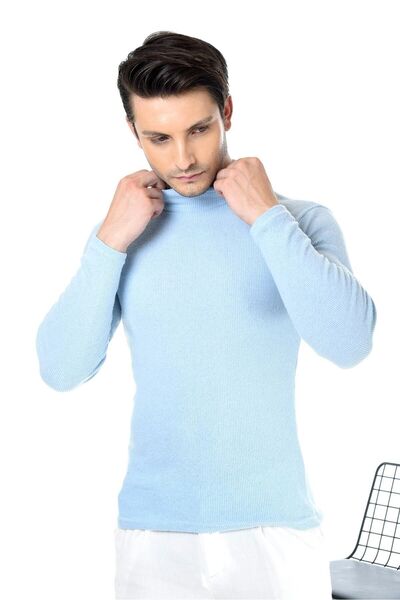 Belifanti Collection Чоловічий светр синій напіврибальський комір Slim Fit