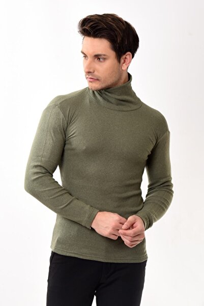 Belifanti Collection Чоловічий светр з коміром-стійкою та вузьким кроєм, колір хакі