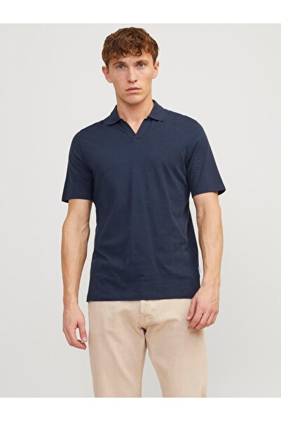 Jack & Jones JJESUMMER LINEN POLO SS LN Navy