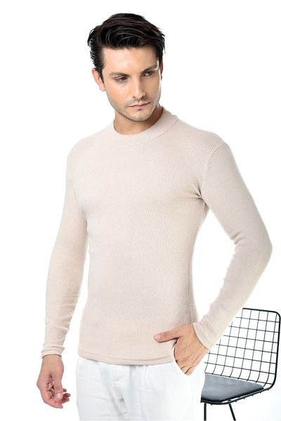 Belifanti Collection Ανδρικό πουλόβερ σε μπεζ μισό ζιβάγκο με λεπτή εφαρμογή