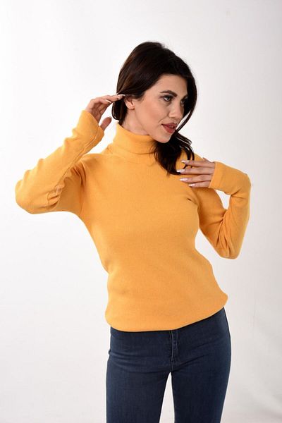 Belifanti Collection Pulover de damă cu gât roscat, slim fit, galben