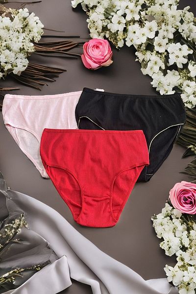 Belifanti Collection Γυναικεία ψηλόμεση καμιζόλα με ραβδώσεις βαμβακερά εσώρουχα Bato σε μικτό χρώμα 3 τμχ