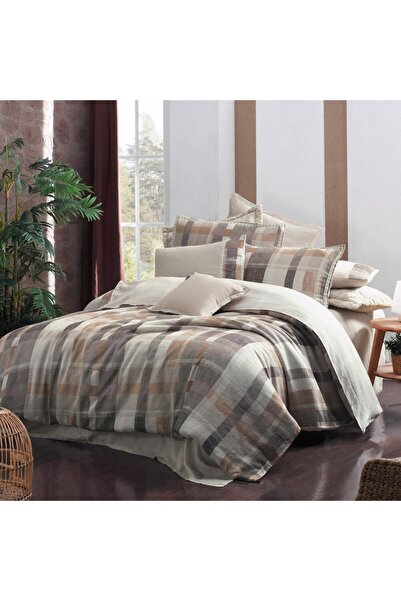 Sarev Vesta Keten Nevresim Takımı King Size , .Bej