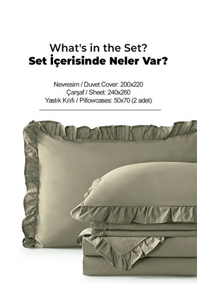 Evlen Home Collection Green Double 4-Piece Barella Soft Duvet Cover Set - Cotton and Stone Washed Ruffles