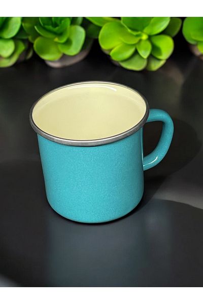 emaye market Enamel Mug 400 ml Vintage 10 cm Camping Coffee Tea Cup 2 Pcs Turquoise Red