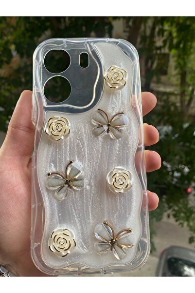 AQUA AKSESUAR Xiaomi Poco C65 Uyumlu Kılıf 5D Kabartmalı Kelebek Çiçek Desenl...
