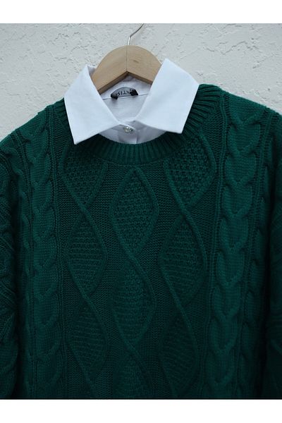Modamorfo Honeycomb Pattern Winter Loose Knitwear Sweater - Emerald