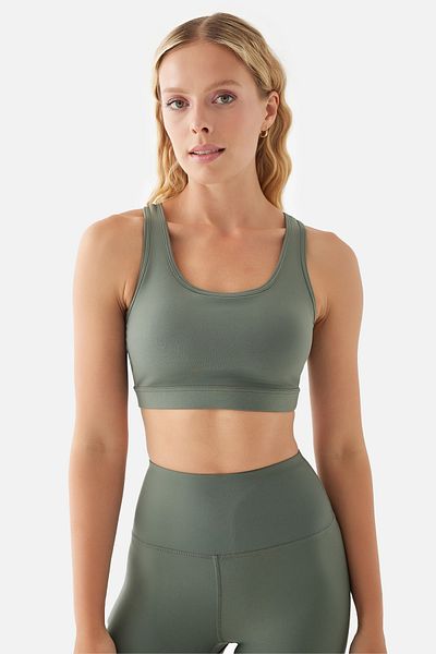Superstacy Comfylux Khaki Sports Bra - Medium Supported Anna