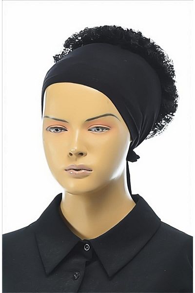 Gültopu Eşarp & Şal Ruffled Stitched Combed Cotton Black Underscarf