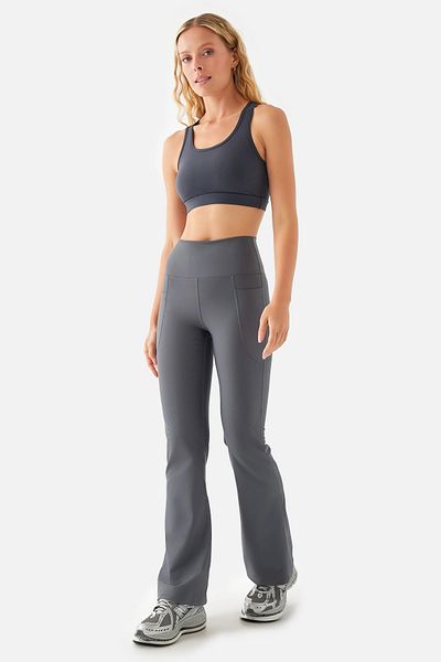 Superstacy Carmen Flared Leg High Waist Pocket Smoked Yoga Pants
