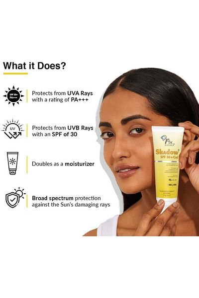 FixDerma Shadow Sunscreen SPF 30+ Gel PA+++ | Broad Spectrum Sunscreen for UV-A & B Protection 75gm