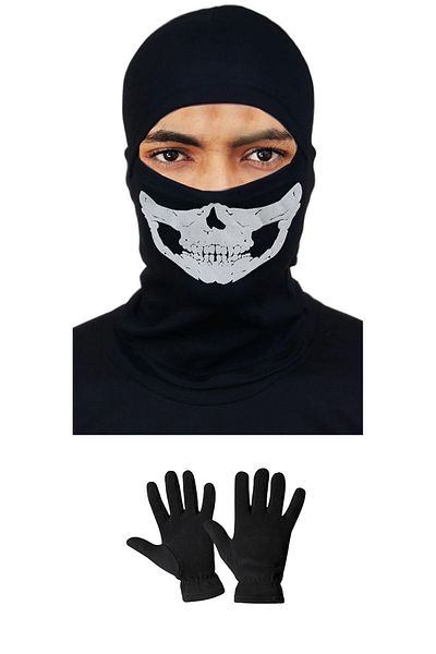 Belifanti Collection Thermal Unisex Skull Snow Mask Fleece Gloves Set