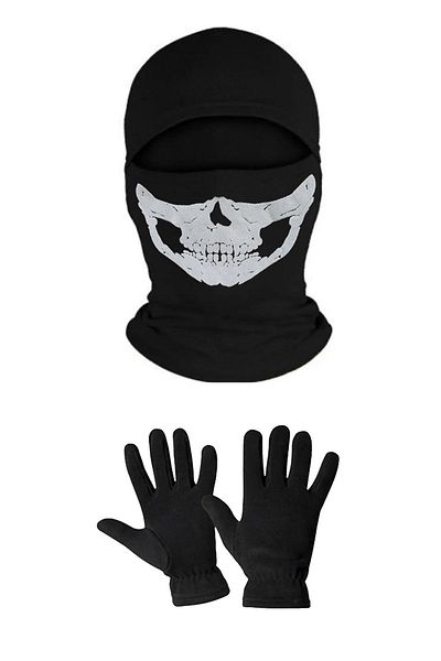 Belifanti Collection Thermal Unisex Skull Snow Mask Fleece Gloves Set