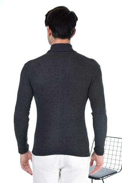 Belifanti Collection Ανδρικό πουλόβερ με καπνιστό μισό ζιβάγκο με λεπτή εφαρμογή