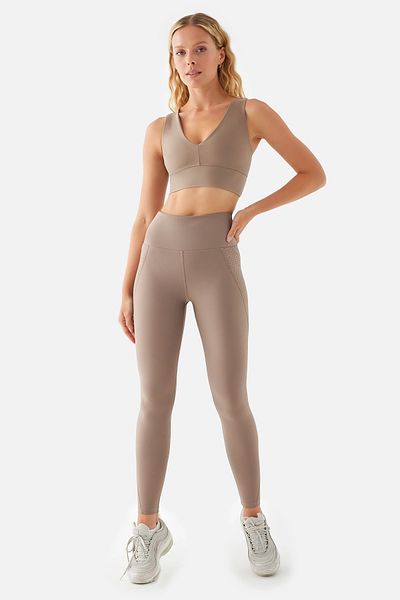 Superstacy Peggy High Waist Mesh Pocket Stone Color Sports Leggings