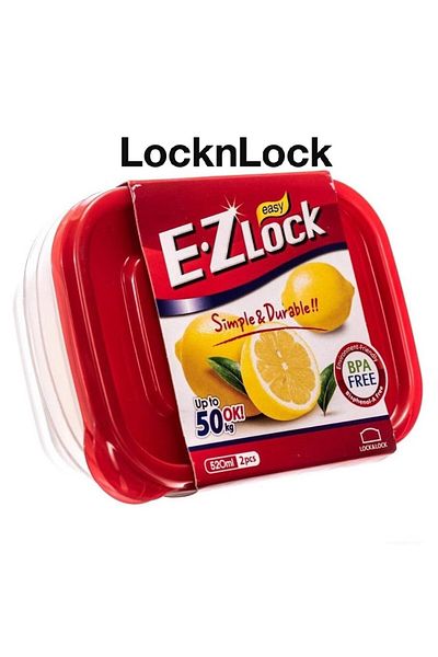 locknlock EzLock Rectangle Container Set - 520ml (Set of 2)