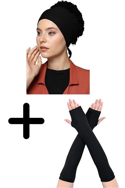 Belifanti Collection Black Bonnet Prayer Sleeves - Combed Cotton Ruffle Set of 2