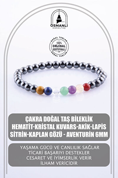 OSMANLI DOĞAL TAŞ Çakra Doğal Taş Bileklik - Hematit-kristal Kuvars-akik-lapi...