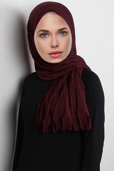 Belifanti Collection Плисиран готов практичен шал, бордо червен