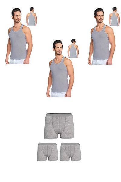 Belifanti Collection Men's Cotton 3-Piece Gray Athlete Singlet and 3-Piece Gray Boxer 6 Piece Set