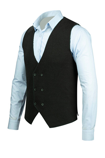 Çizgi Triko Ανδρικό ριγέ πλεκτό αθλητικό γιλέκο - με κουμπιά, αμάνικο, κανονική εφαρμογή - 5013LS