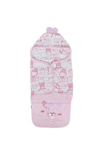 bebegen Unisex Pink Colored Animal Patterned Swaddle Blanket