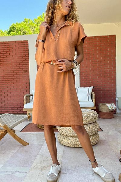 Güneşkızı Women's Tan Polo Collar Airobin Dress Gk-Bst2883