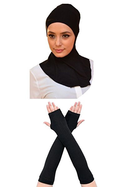 Belifanti Collection Kadın Penye Namaz Kolluğu Boyunluklu Bone 2'li Set Siyah