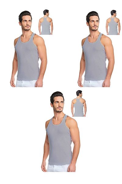 Belifanti Collection Men's Cotton 3-Piece Gray Athlete Singlet and 3-Piece Gray Boxer 6 Piece Set