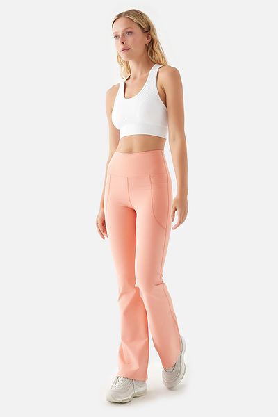 Superstacy Carmen Flared Leg High Waist Pocket Peach Yoga Pants