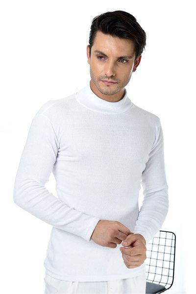 Belifanti Collection Ανδρικό λευκό πουλόβερ με μισό ζιβάγκο με λεπτή εφαρμογή