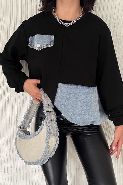 FEMELLE Hanorac de damă cu design detaliat din denim negru
