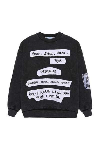 Quzu Anthracite Patched Sweatshirt - Vintage Detailed