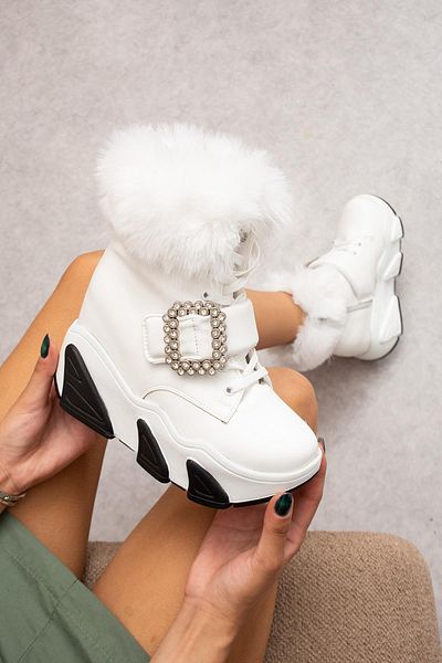 Modanizm Ash White Hidden Heel Leather Boots