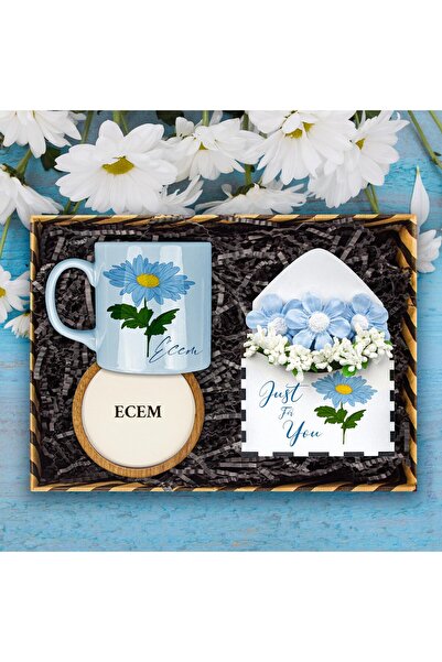 EJOYA Kişiye Özel Çiçek Tasarım Kupa & Bardak Altlığı & Papatya Aranjmanı Hediye Kutusu 114044