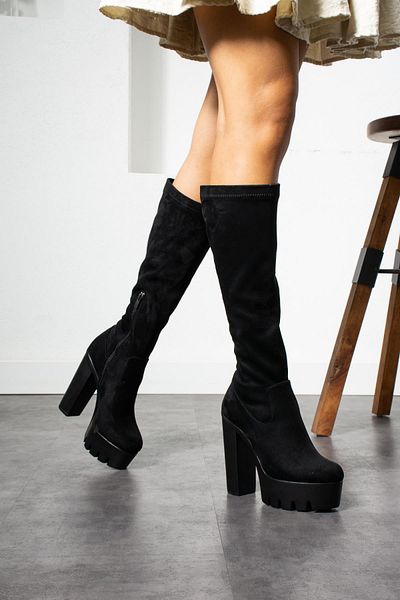 Modanizm Bonilla Black Heeled Suede Boots