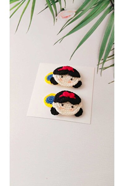 Kadın Girişimciler Atölyesi Pachet de 2 accesorii de păr prințesă din bumbac organic - Agrafe de păr croșetate Disney Albă ca Zăpada