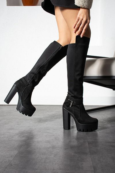 Modanizm Enzo Black Heeled Suede Boots