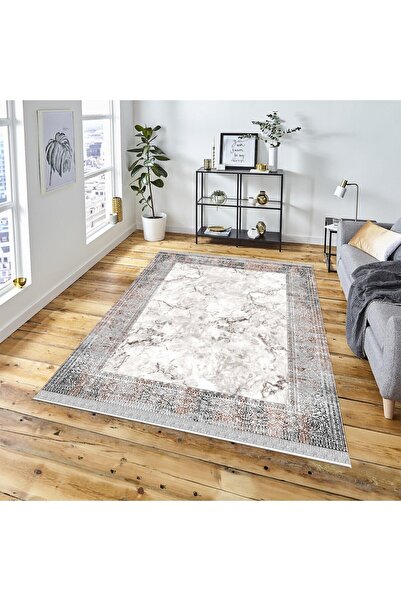 Kilim Yıkanabilir Gri Etnik Desenli Kaymaz Taban Salon Koridor Mutfak Halısı Sahra1028