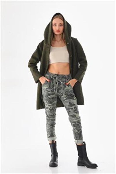 Bohem Stil Italyan Beli Bağlamalı Kamuflaj Desenli Dar Paça Pantolon (36-44 B...