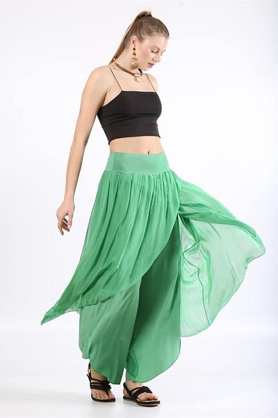 Bohem Stil Pantaloni Shalwar de mătase cu acoperire asimetrică pentru femei