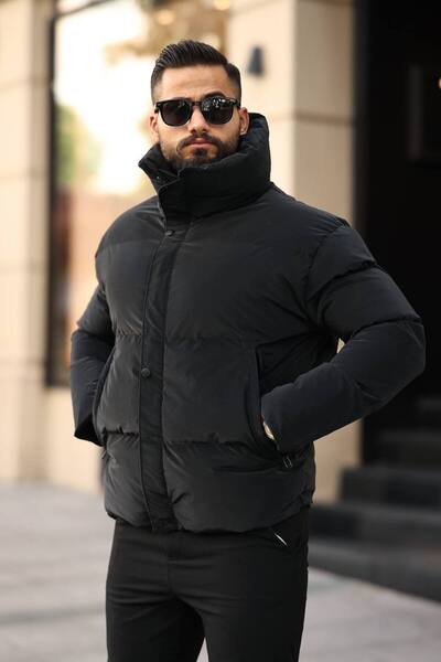 Kawimoda Palton puf pentru bărbați cu guler în picioare Palton de iarnă imper...