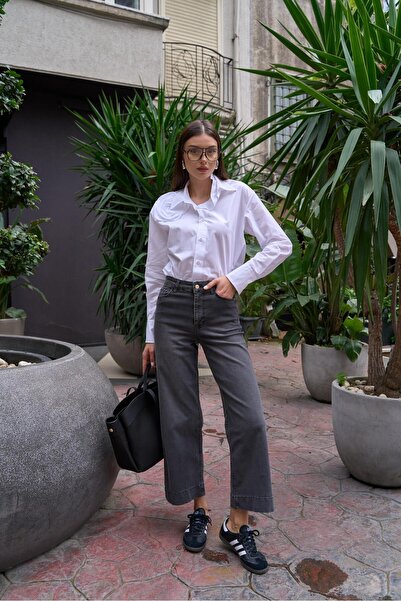 YOUR NAME Yakası Gül Detaylı Beyaz Kadın Gömlek