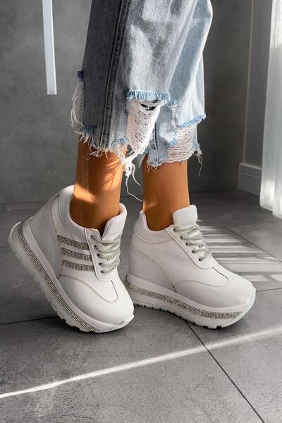 Modanizm Lucero Gizli Topuklu Beyaz Deri Spor Ayakkabı