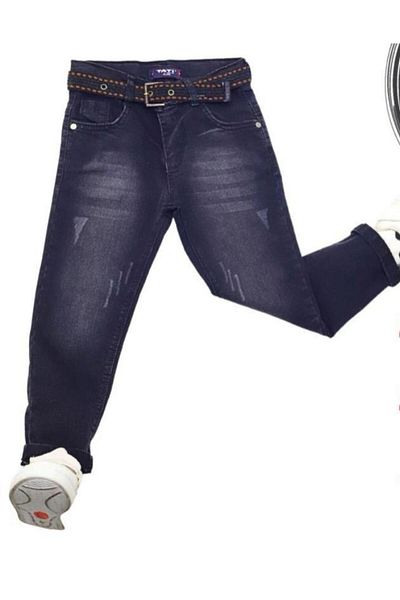 skycott Boy's Lycra Laser Crinkle Wash Elastic Waist Belt Soft Jeans