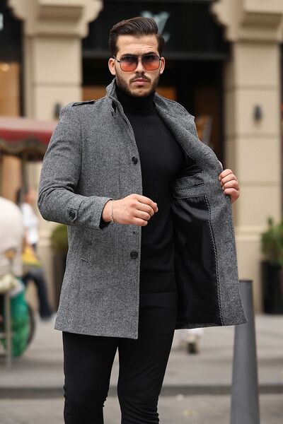 gm giyimarket Long Slim Fit Men's Stamp Coat
