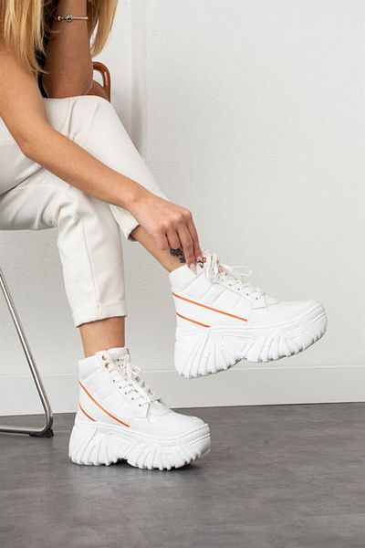 Modanizm Moreno White Orange Striped Sports Boots